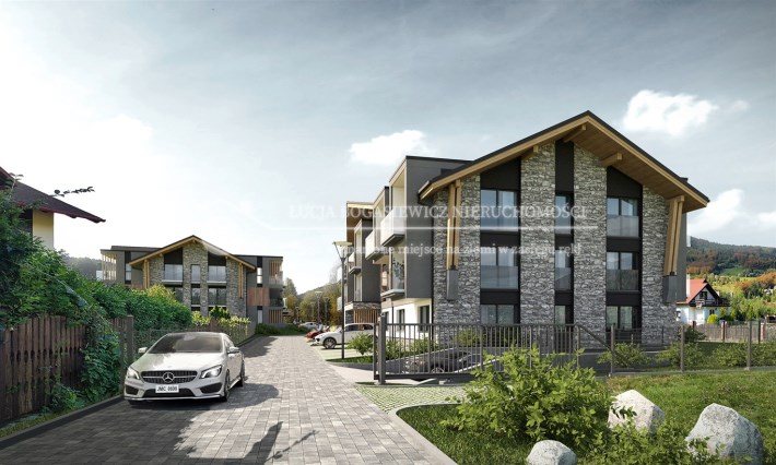 Panoramiczny widok z tarasu apartamentu w Szczyrku