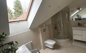 Nowoczesna górna łazienka z eleganckimi wykończeni