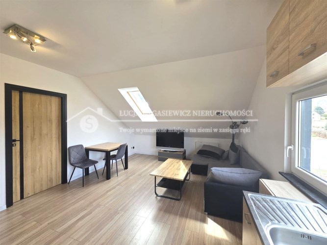 Nowoczesny salon z aneksem kuchennym w mieszkaniu 