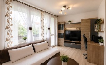 Przestronny salon z aneksem kuchennym w zadbanej k